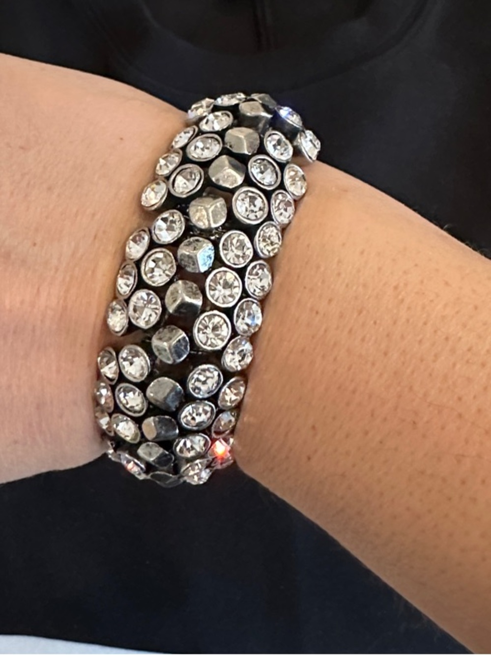 Crystal Pavé Stretch Bracelet in Black - Unbranded